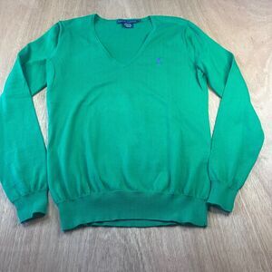 Ralph Lauren Men’s Green V-Neck Sweater Medium Pima Cotton Long Sleeve